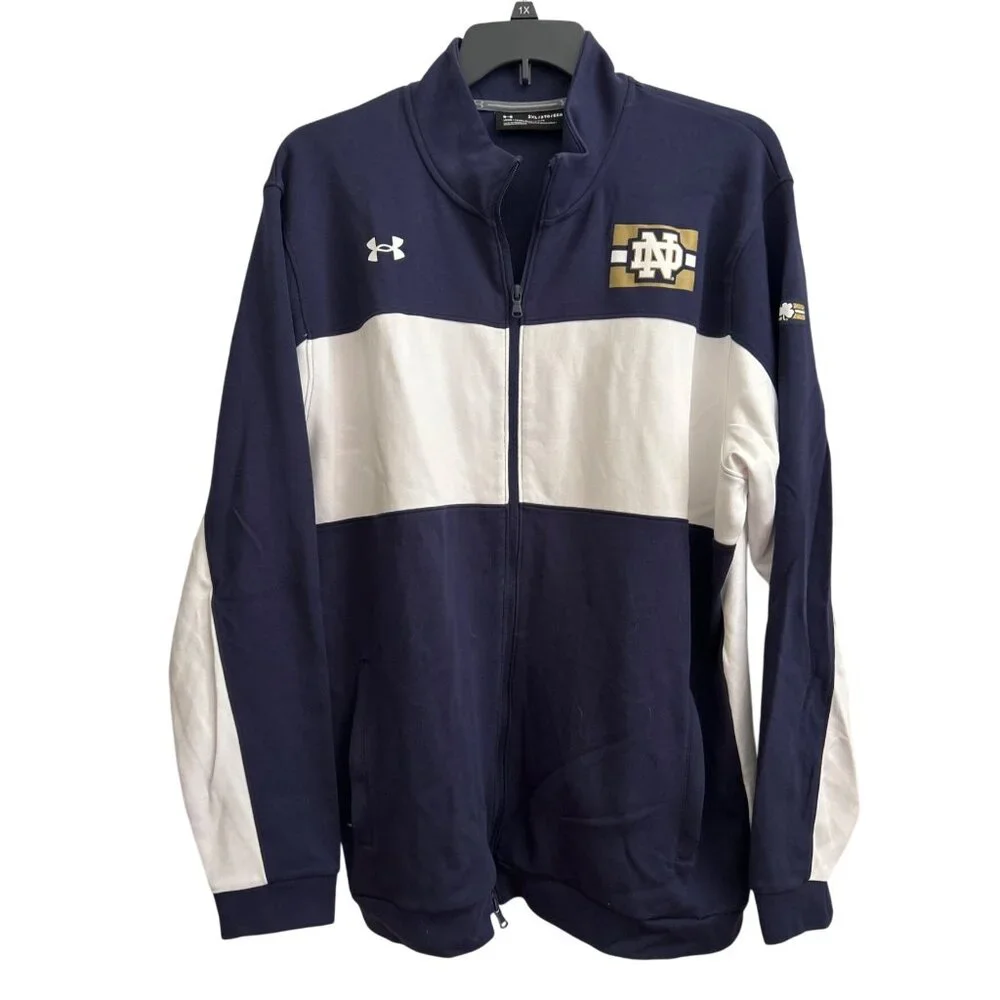 Under Armour Notre Dame Full-Zip Jacket 2XL Navy & White Sports Fan Gear - Picture 1 of 6